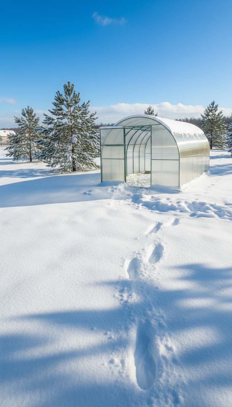 Подпорки внутри теплицы зимой